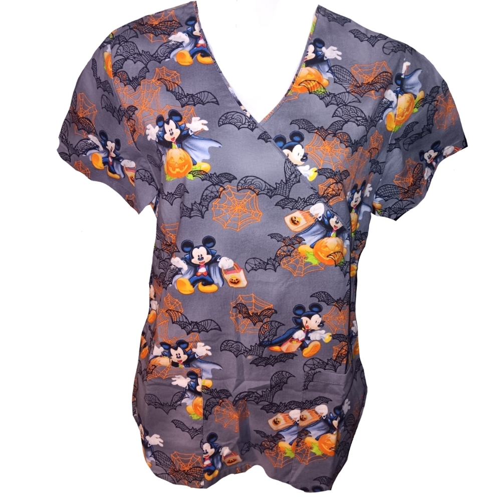💴 Halloween Scrub Top w/ Count Mickey & His Bat Entourage by Disney
